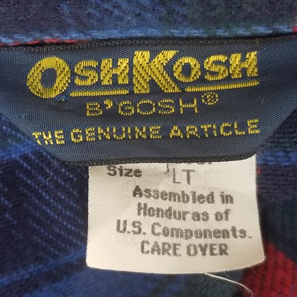 OshKosh B'gosh Shirt Mens Large Tall Blue Red Plaid Flannel Button Pockets - Picture 15 of 16